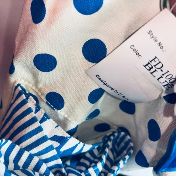 Ciro Citterio Canvas Tote Bag Blue/White w 22" Rope Handle Bows Sides and Front - Picture 9 of 12